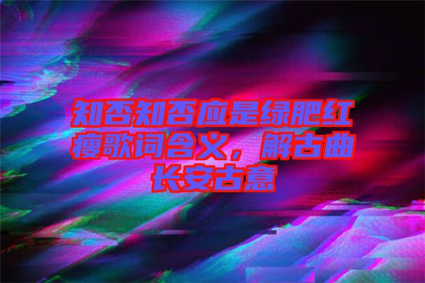 知否知否應是綠肥紅瘦歌詞含義，解古曲長安古意