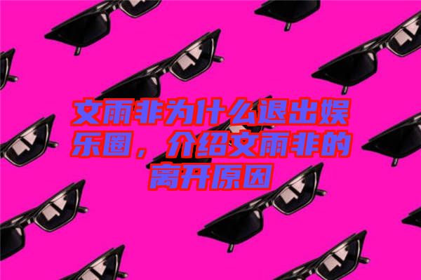 文雨非為什么退出娛樂(lè)圈，介紹文雨非的離開(kāi)原因